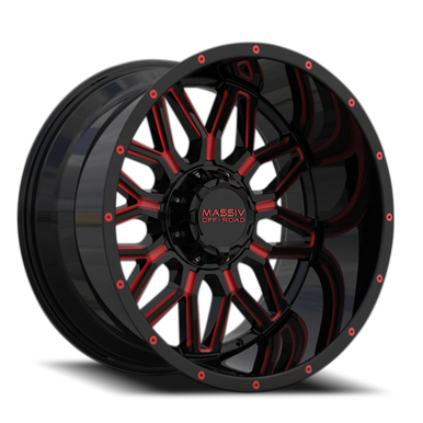Massiv Off-Road Or1 Wheel 22x10 5x127 & 5x139.7 Black With Red Milling -18mm
